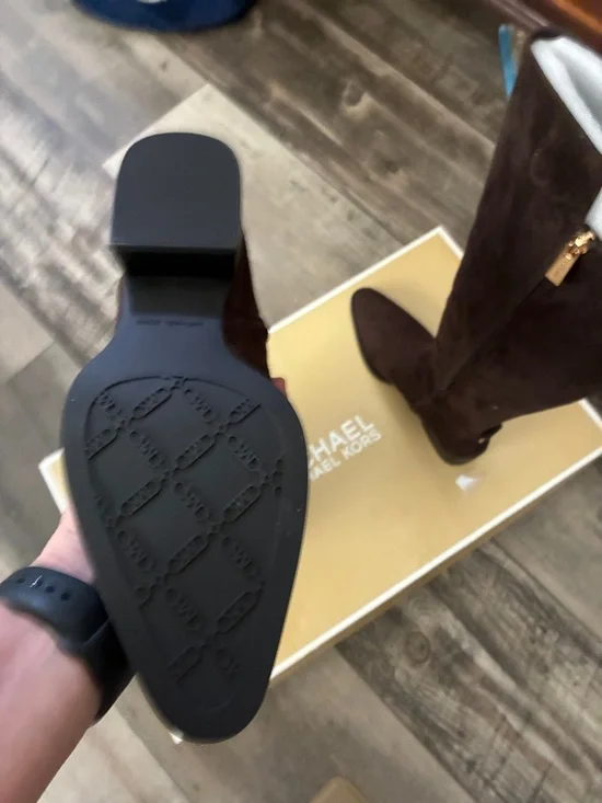 Michael Kors Dark Brown Suede Over-the-Knee Boots with Gold-Tone Zip - Picture 4 of 7